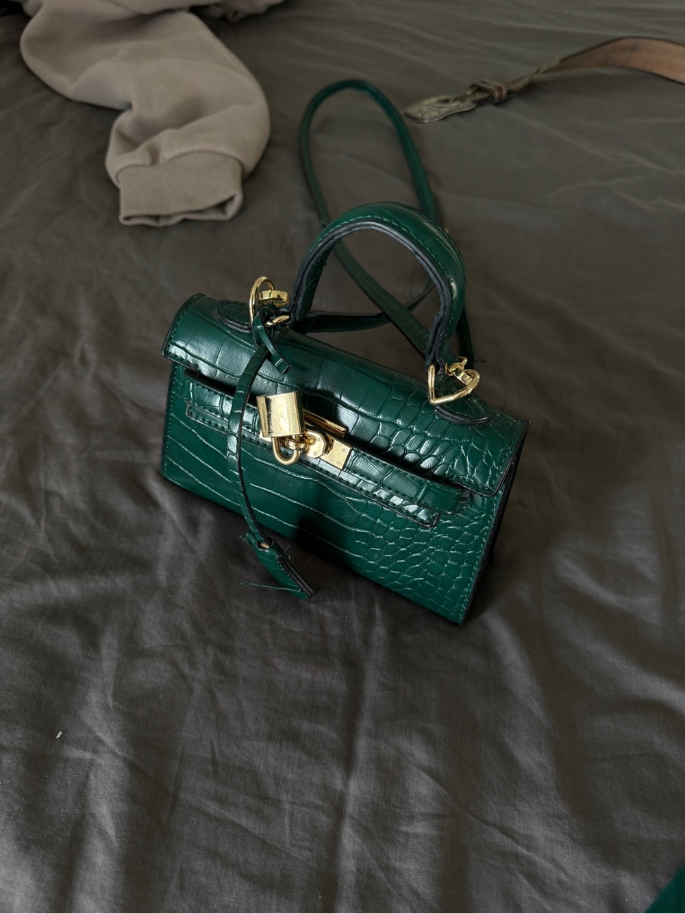 Emerald Croc-Embossed Mini Satchel Handbag